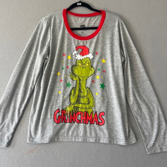 The Grinch Pajama Top Women's Large Gray Red Sleep Lounge Holiday Christmas - Picture 1 of 4